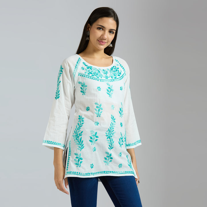 JANNAT COTTON CHIKANKARI SHORT KURTI