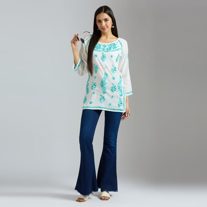 JANNAT COTTON CHIKANKARI SHORT KURTI