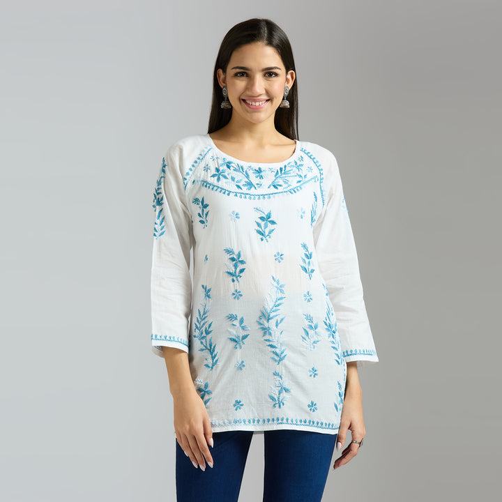 JANNAT COTTON CHIKANKARI SHORT KURTI