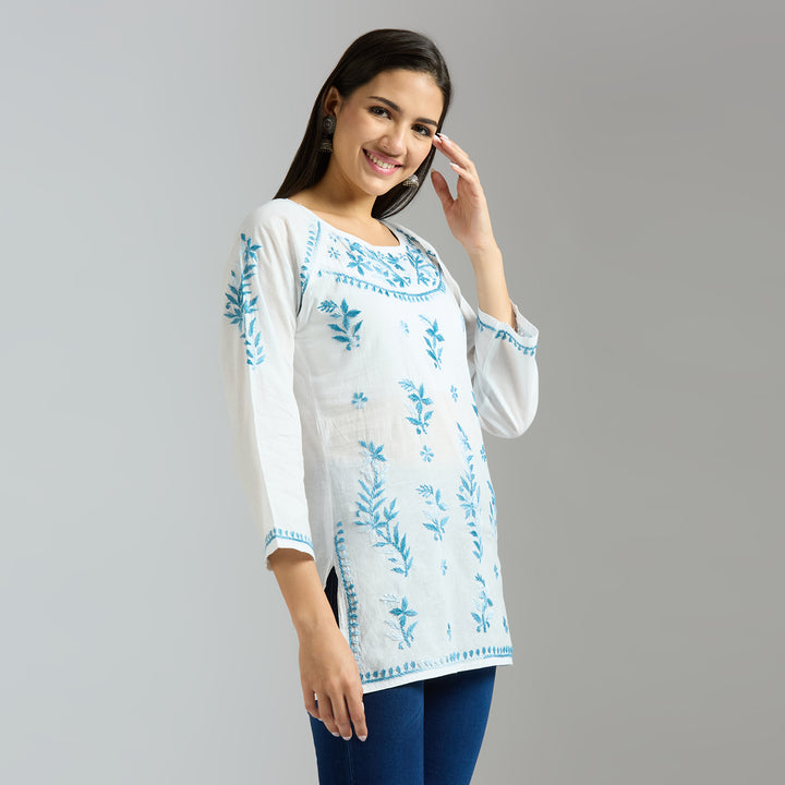 JANNAT COTTON CHIKANKARI SHORT KURTI