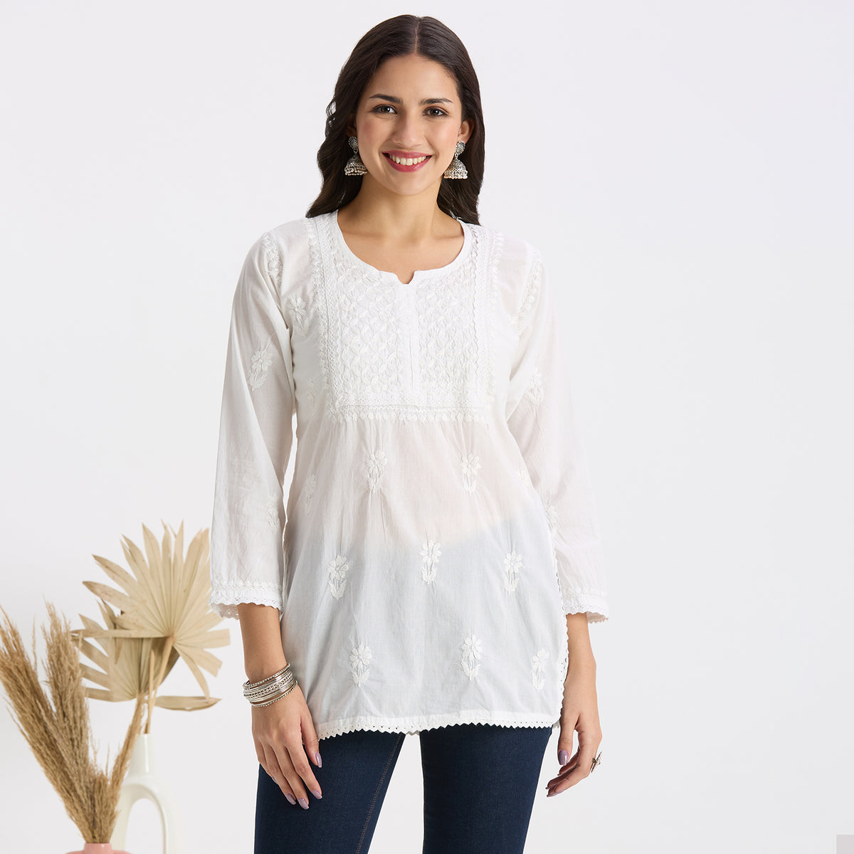 SOBIA COTTON CHIKANKARI SHORT TOP