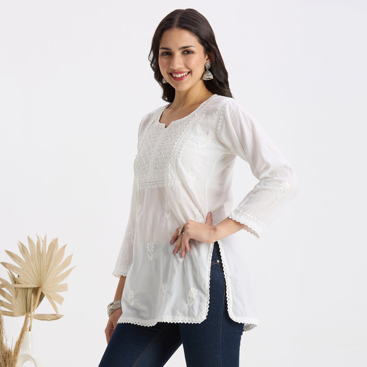 SOBIA COTTON CHIKANKARI SHORT TOP