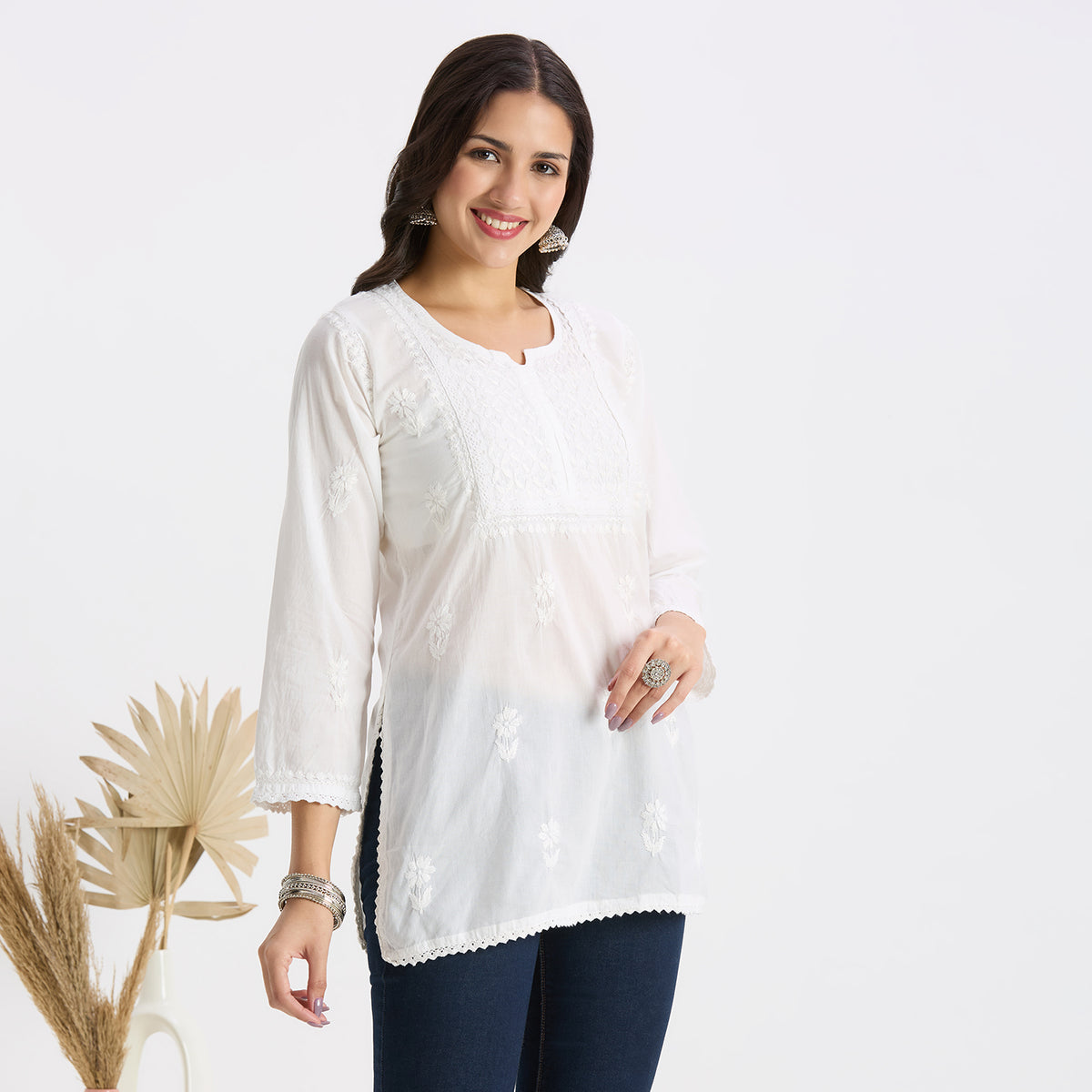 SOBIA COTTON CHIKANKARI SHORT TOP