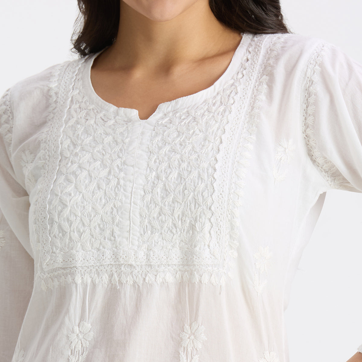 SOBIA COTTON CHIKANKARI SHORT TOP