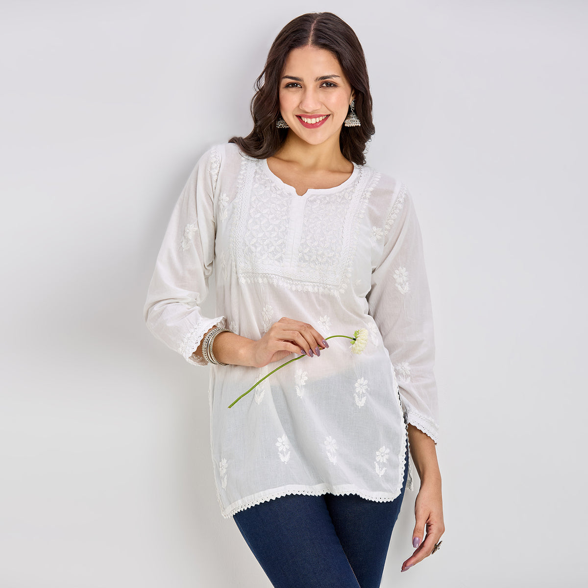 SOBIA COTTON CHIKANKARI SHORT TOP