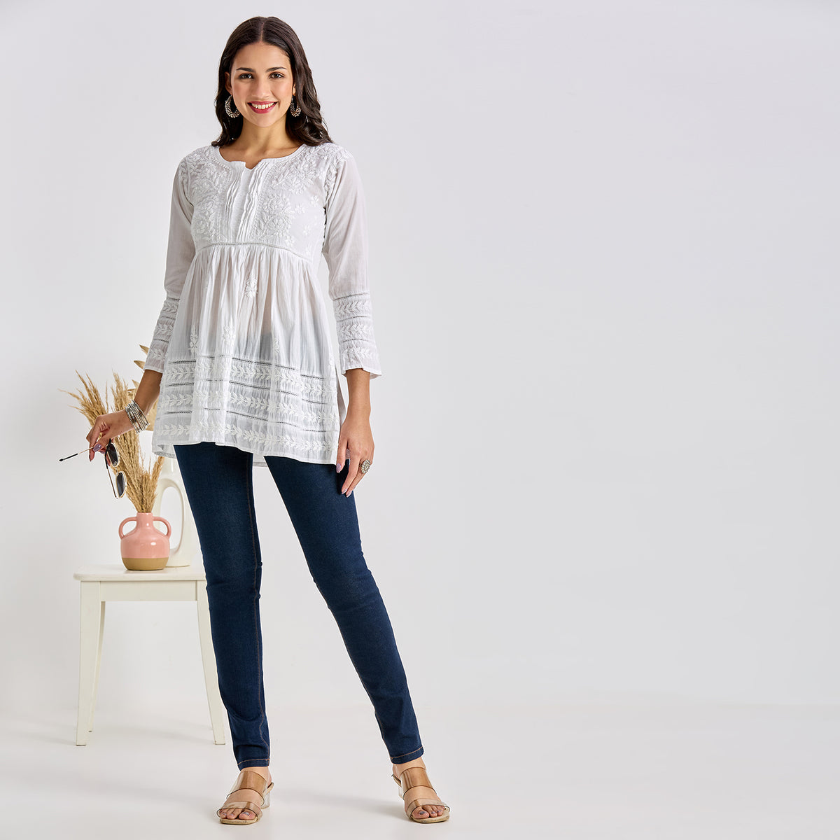 Urwa Cotton Chikankari Short Top