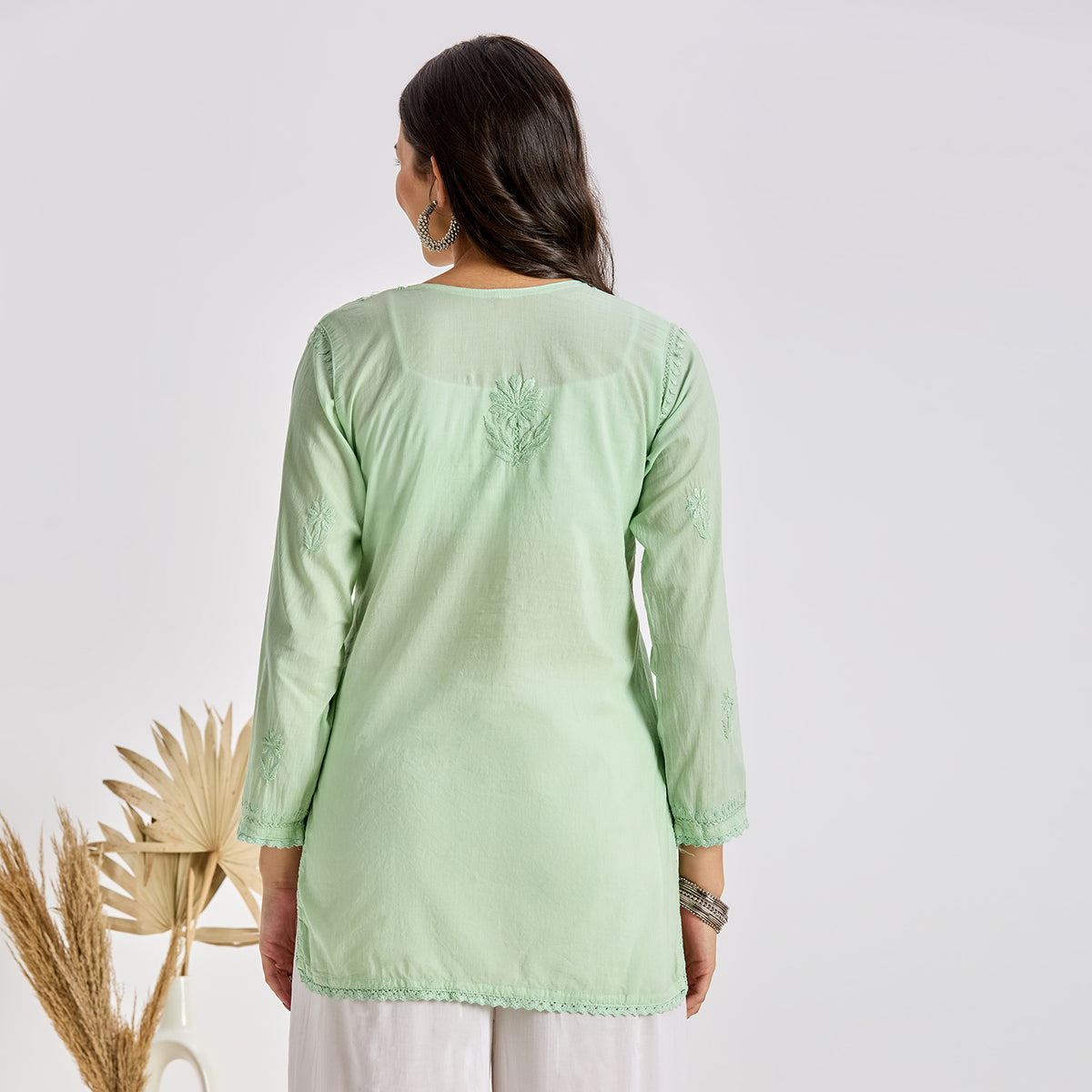 Sobia Cotton Chikankari Short Top Green
