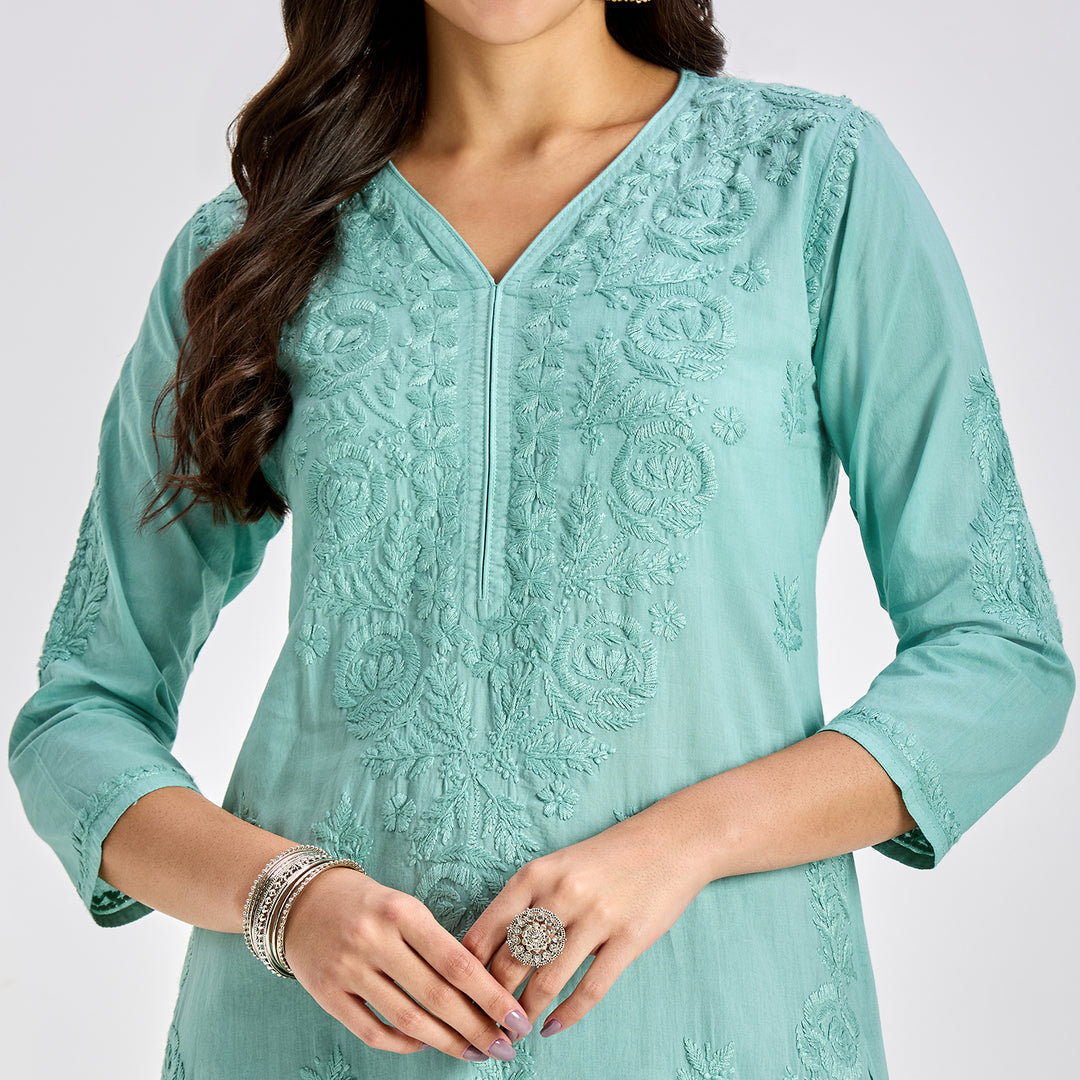Aamna Cotton Chikankari Long Kurti