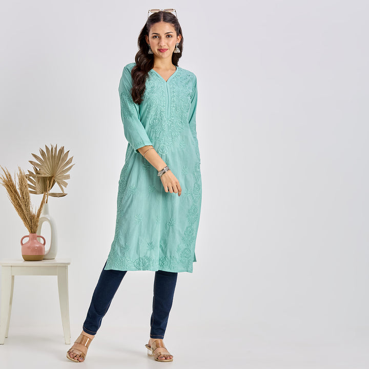Aamna Cotton Chikankari Long Kurti