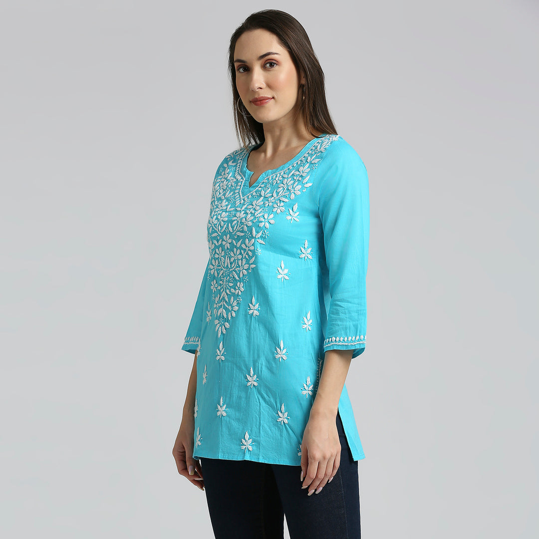 ANA COTTON CHIKANKARI SHORT KURTI