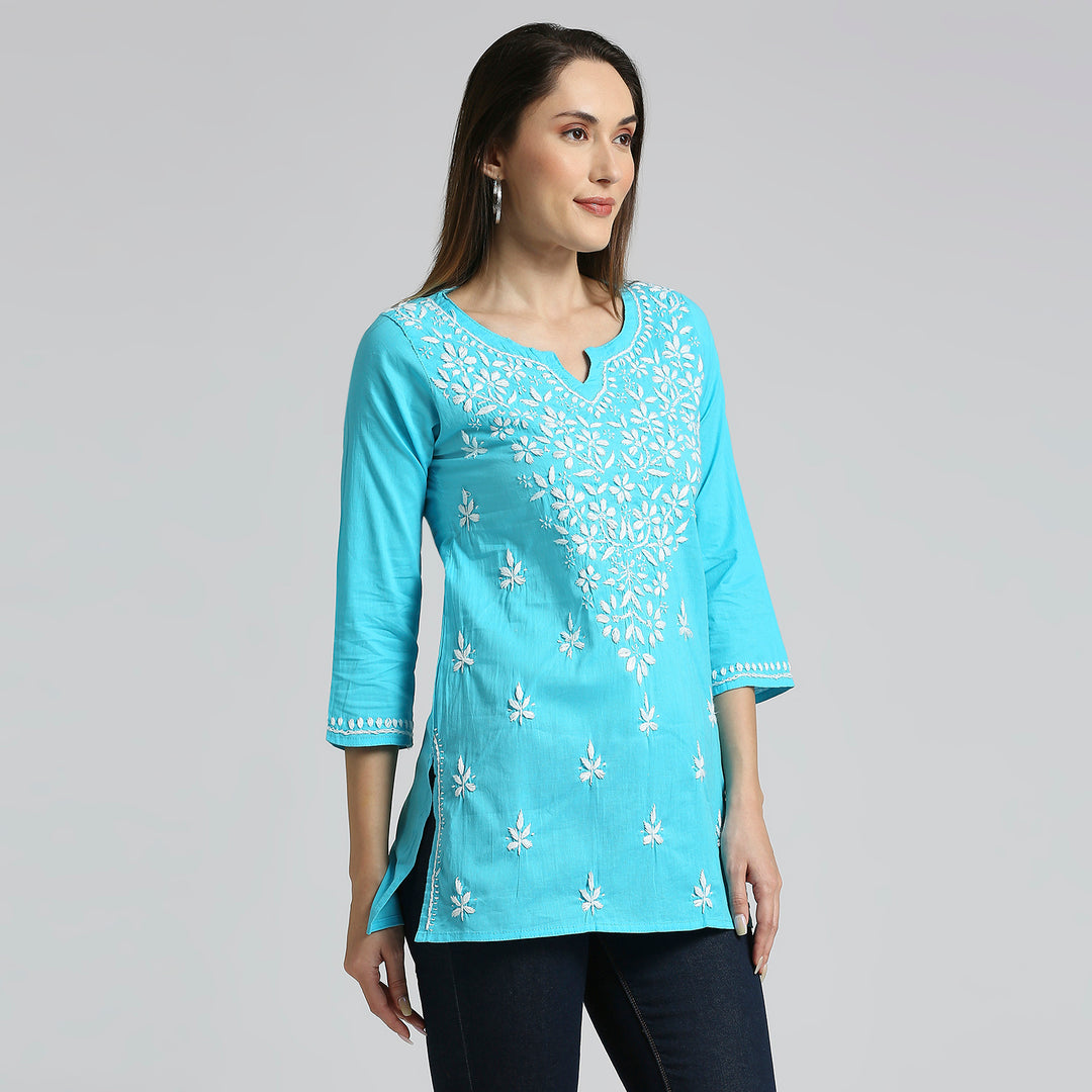 ANA COTTON CHIKANKARI SHORT KURTI