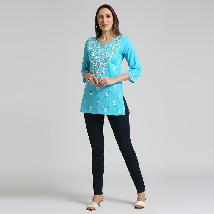 ANA COTTON CHIKANKARI SHORT KURTI