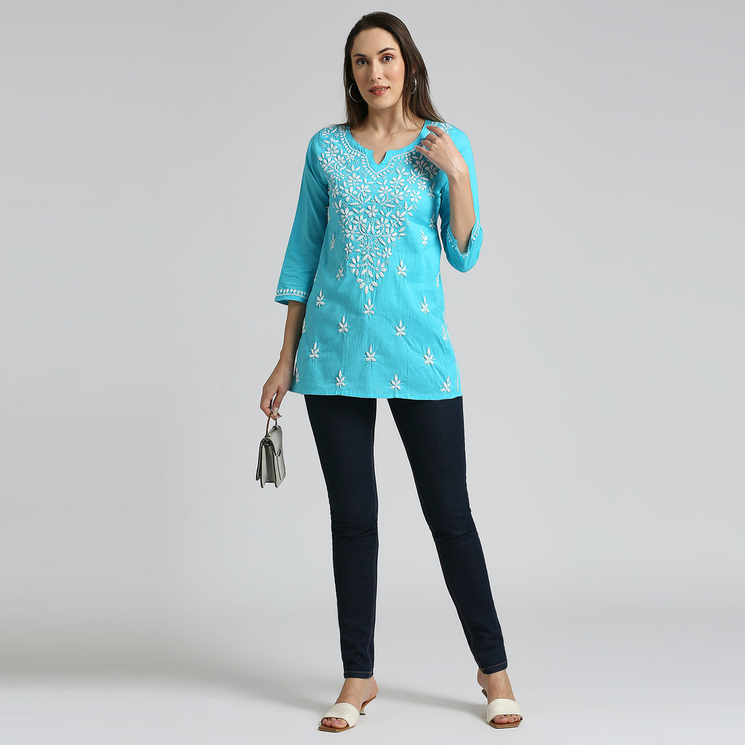 ANA COTTON CHIKANKARI SHORT KURTI