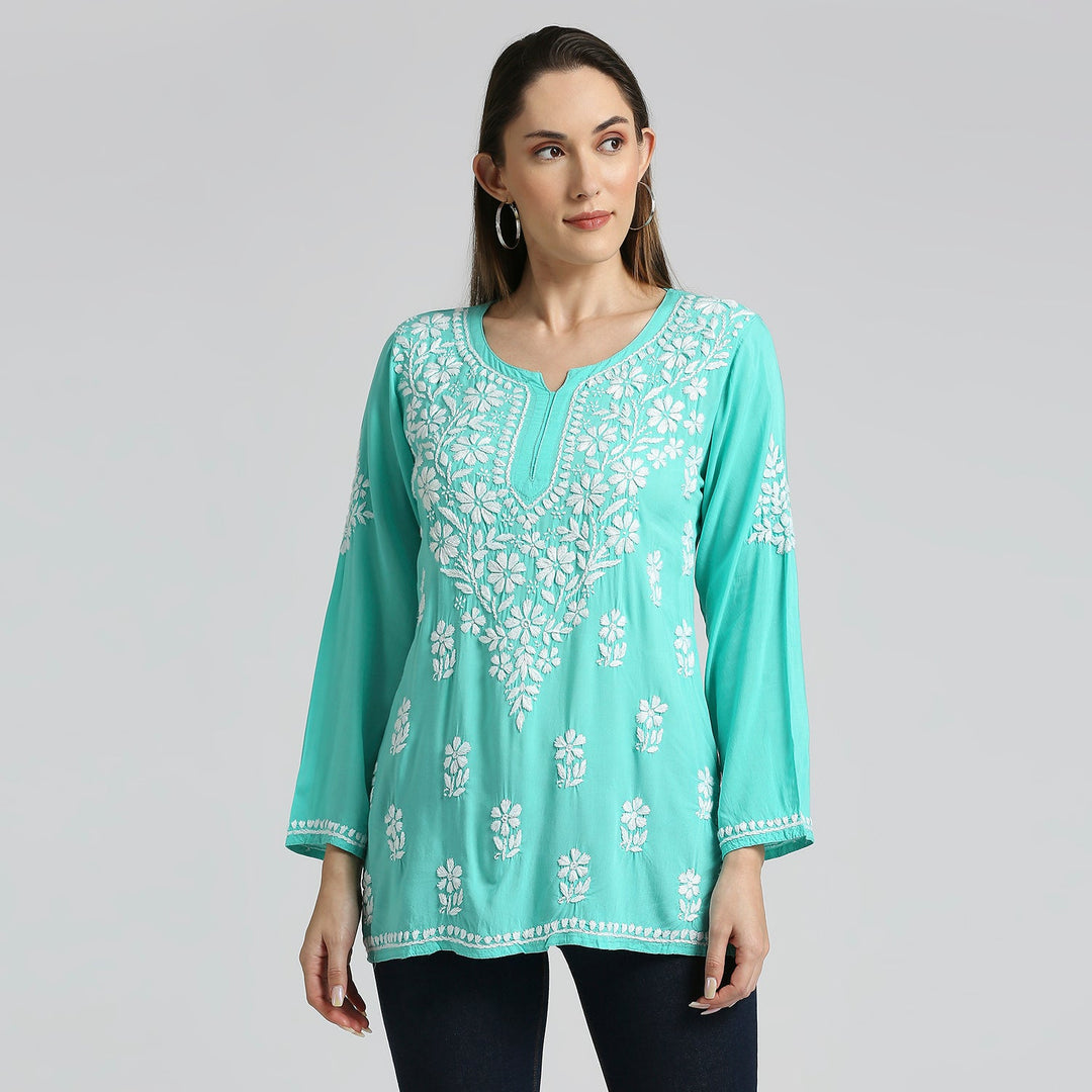 AFSA MODAL CHIKANKARI SHORT KURTI