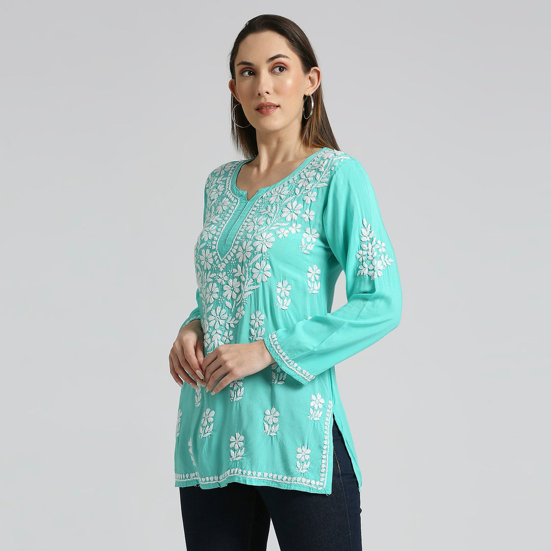 AFSA MODAL CHIKANKARI SHORT KURTI