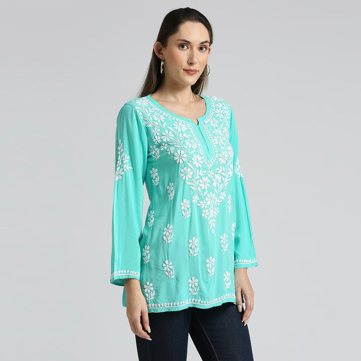 AFSA MODAL CHIKANKARI SHORT KURTI