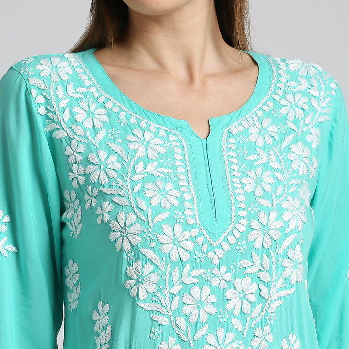 AFSA MODAL CHIKANKARI SHORT KURTI