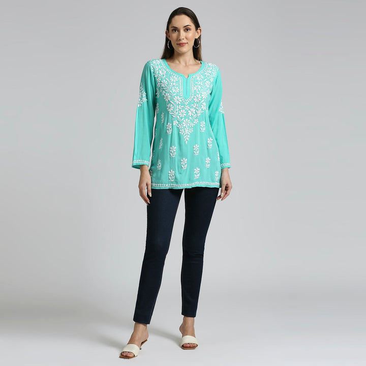 AFSA MODAL CHIKANKARI SHORT KURTI