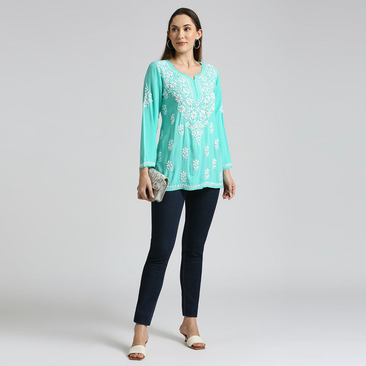 AFSA MODAL CHIKANKARI SHORT KURTI