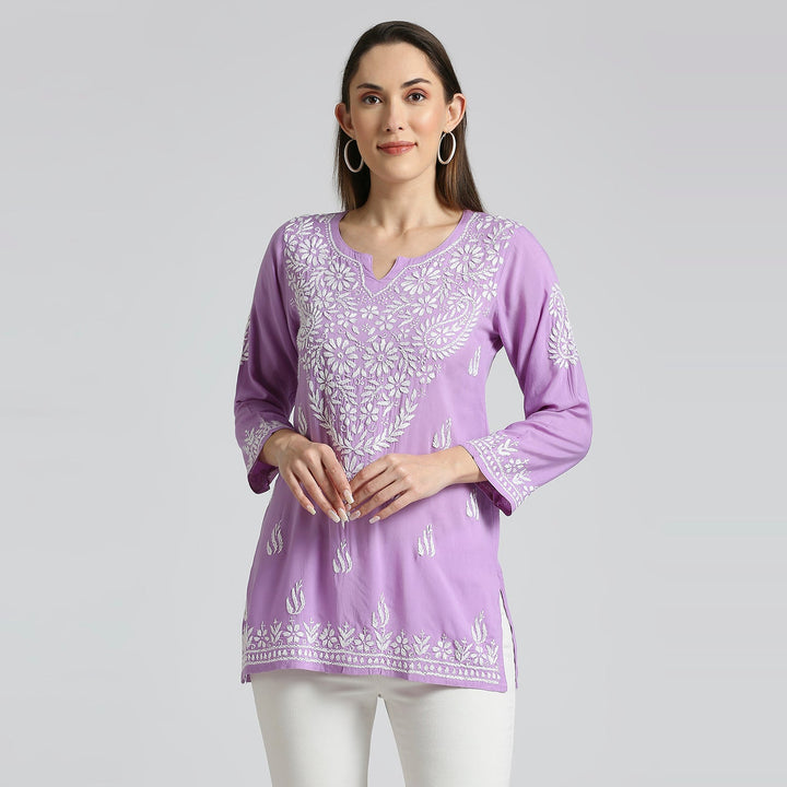 AFSA MODAL CHIKANKARI SHORT KURTI