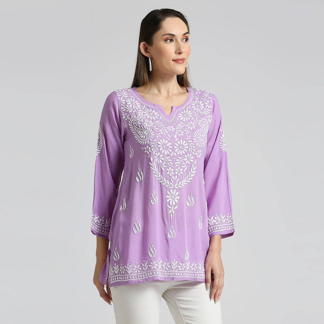 AFSA MODAL CHIKANKARI SHORT KURTI