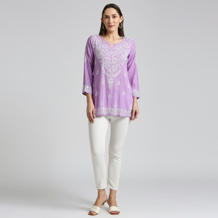 AFSA MODAL CHIKANKARI SHORT KURTI