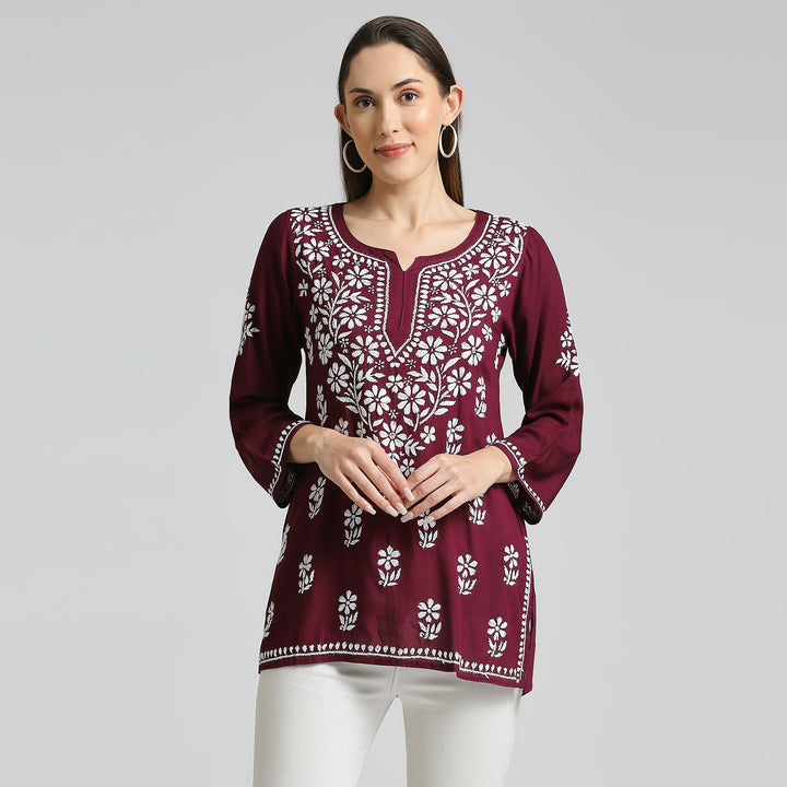 AFSA MODAL CHIKANKARI SHORT KURTI