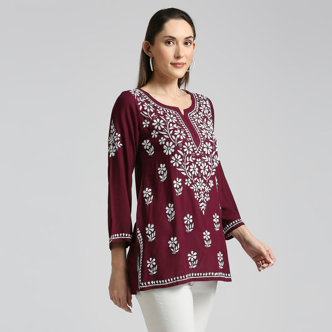 AFSA MODAL CHIKANKARI SHORT KURTI