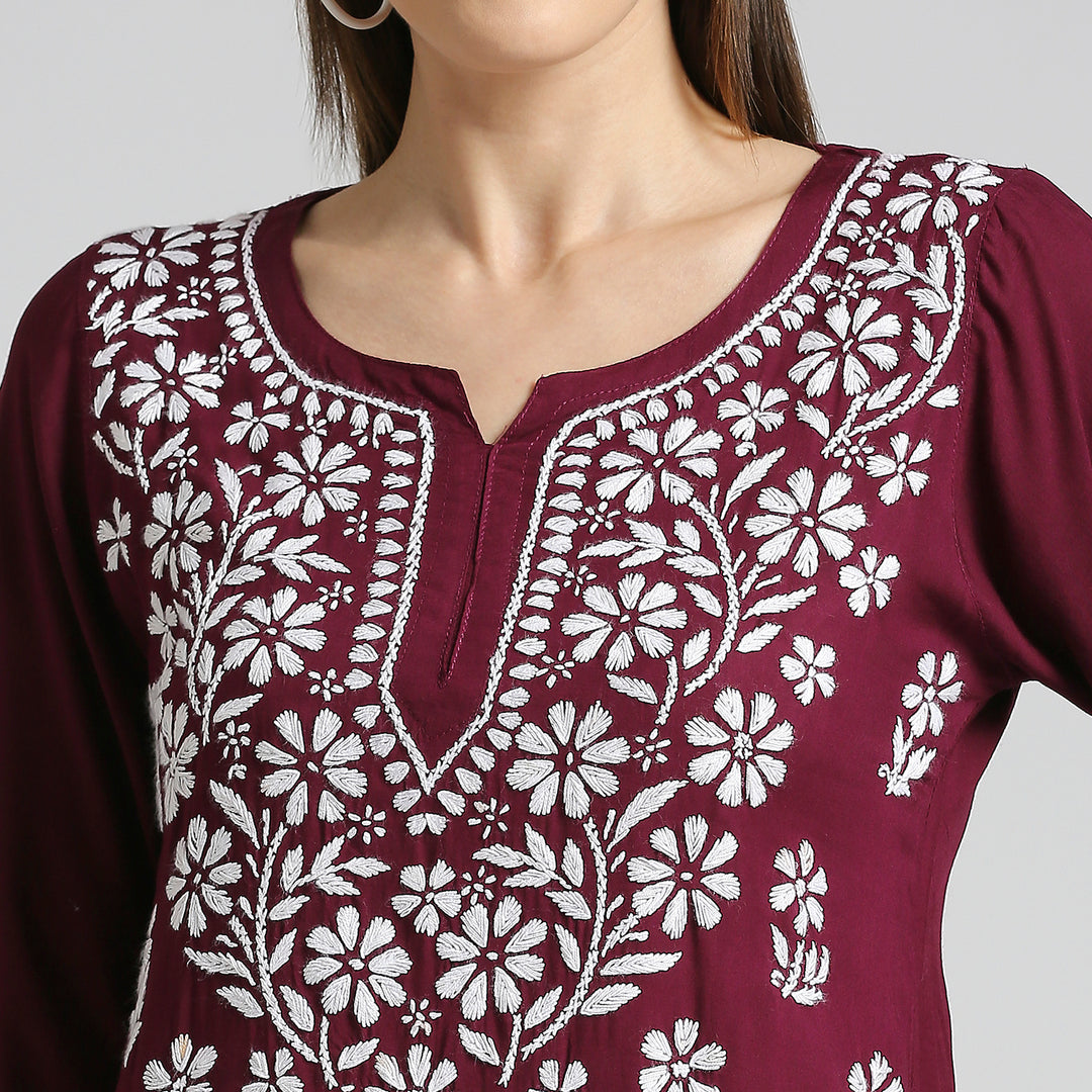 AFSA MODAL CHIKANKARI SHORT KURTI