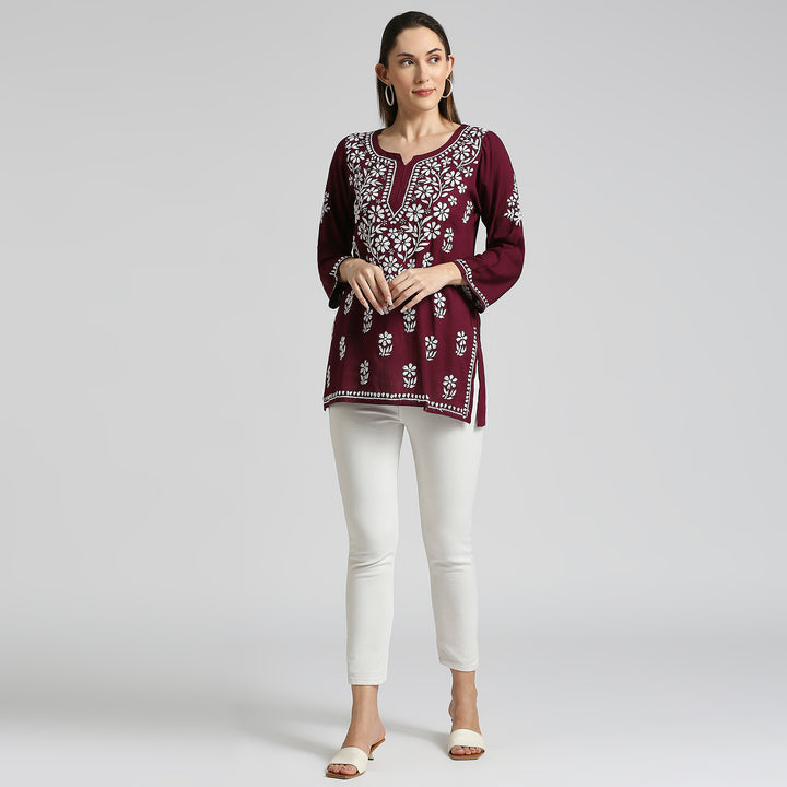 AFSA MODAL CHIKANKARI SHORT KURTI