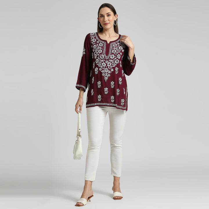 AFSA MODAL CHIKANKARI SHORT KURTI