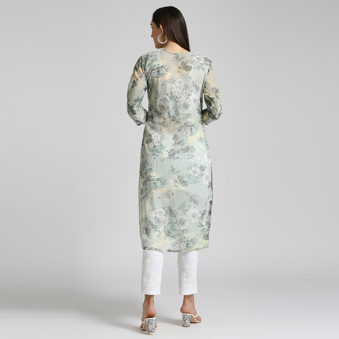 AMARA GEORGETTE CHIKANKARI PRINTED LONG KURTI