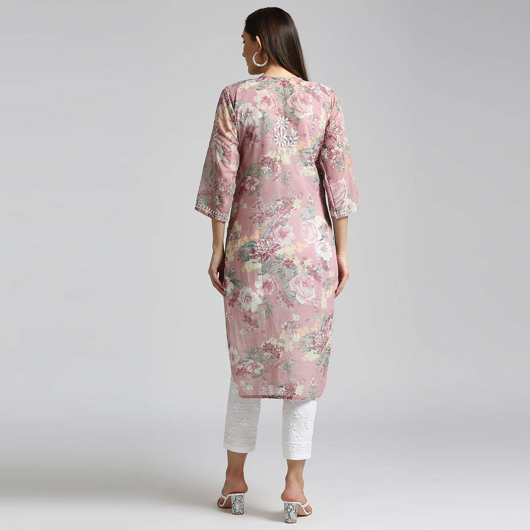 AMARA GEORGETTE CHIKANKARI PRINTED LONG KURTI