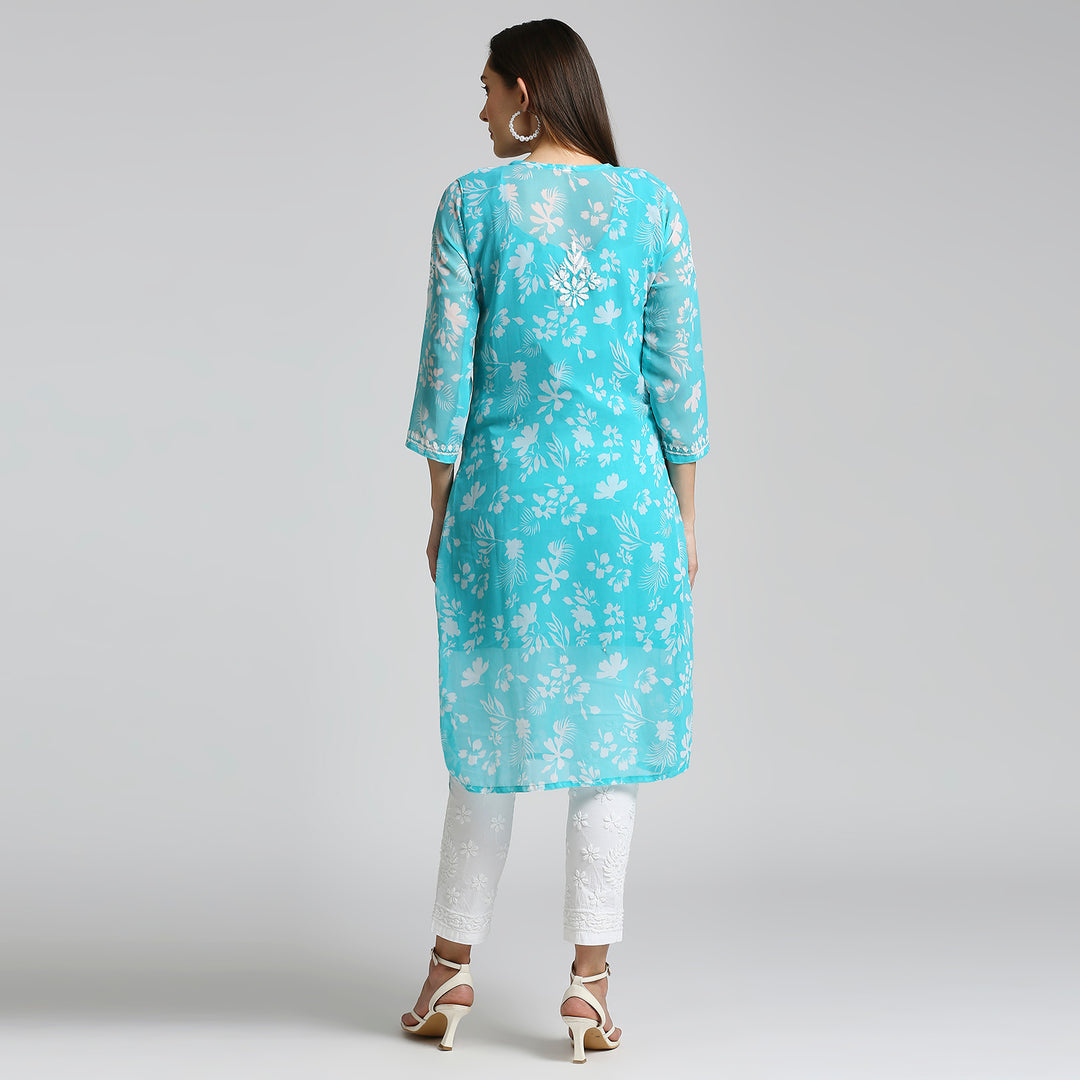 MUSKAN GEORGETTE CHIKANKARI PRINTED LONG KURTI