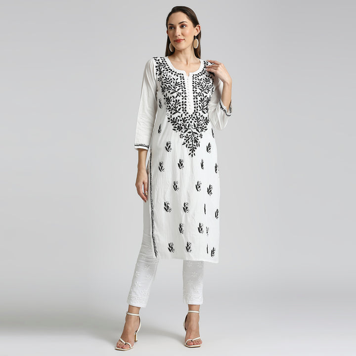 IQRA CHIKANKARI COTTON HIGHLIGHT WHITE KURTI