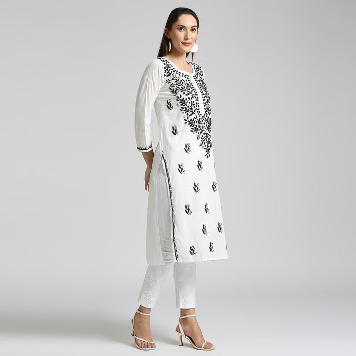 IQRA CHIKANKARI COTTON HIGHLIGHT WHITE KURTI