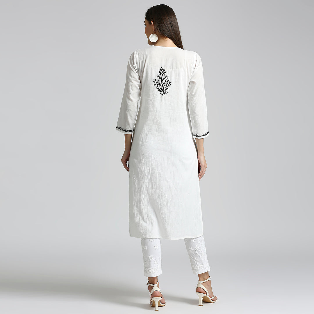 IQRA CHIKANKARI COTTON HIGHLIGHT WHITE KURTI