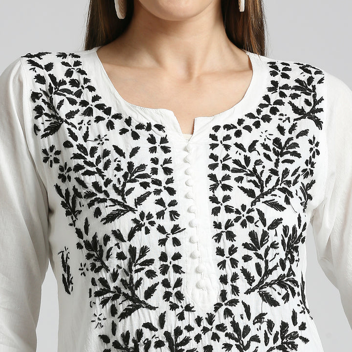 IQRA CHIKANKARI COTTON HIGHLIGHT WHITE KURTI