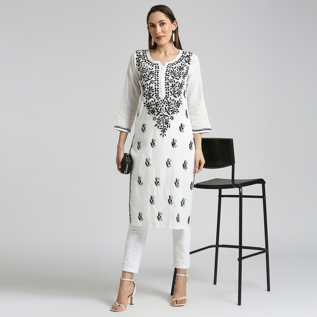 IQRA CHIKANKARI COTTON HIGHLIGHT WHITE KURTI