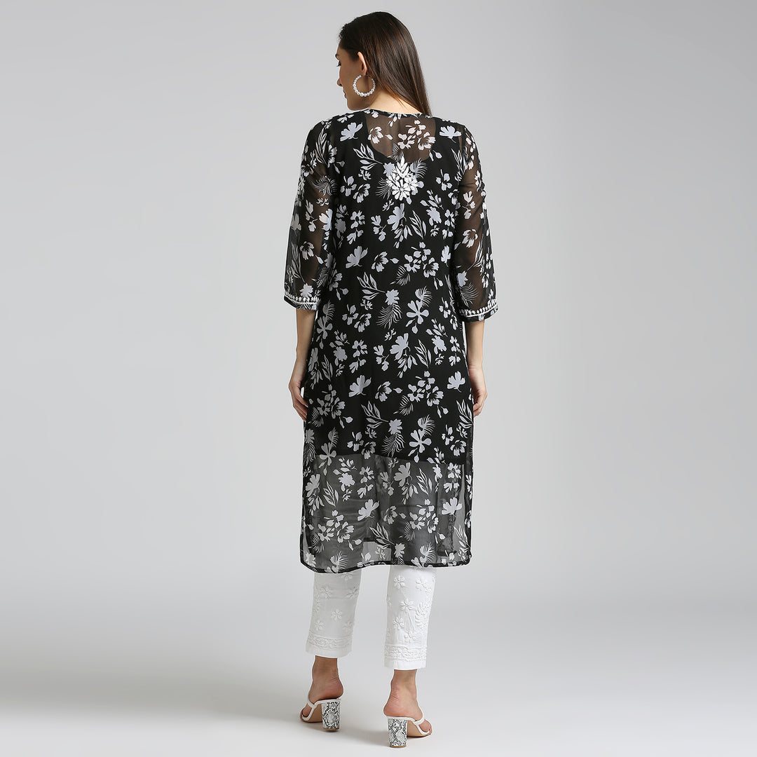 MUSKAN GEORGETTE CHIKANKARI PRINTED KURTI