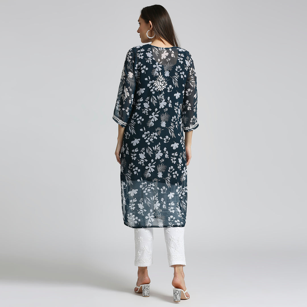 MUSKAN GEORGETTE CHIKANKARI PRINTED KURTI