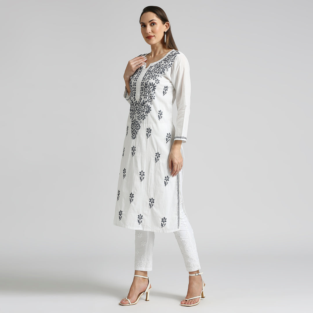 IQRA CHIKANKARI COTTON HIGHLIGHT WHITE KURTI