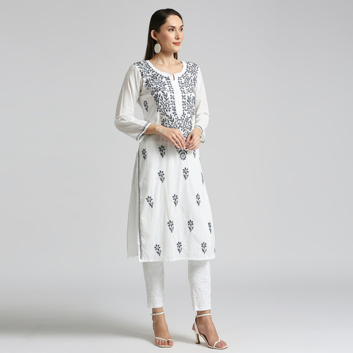 IQRA CHIKANKARI COTTON HIGHLIGHT WHITE KURTI