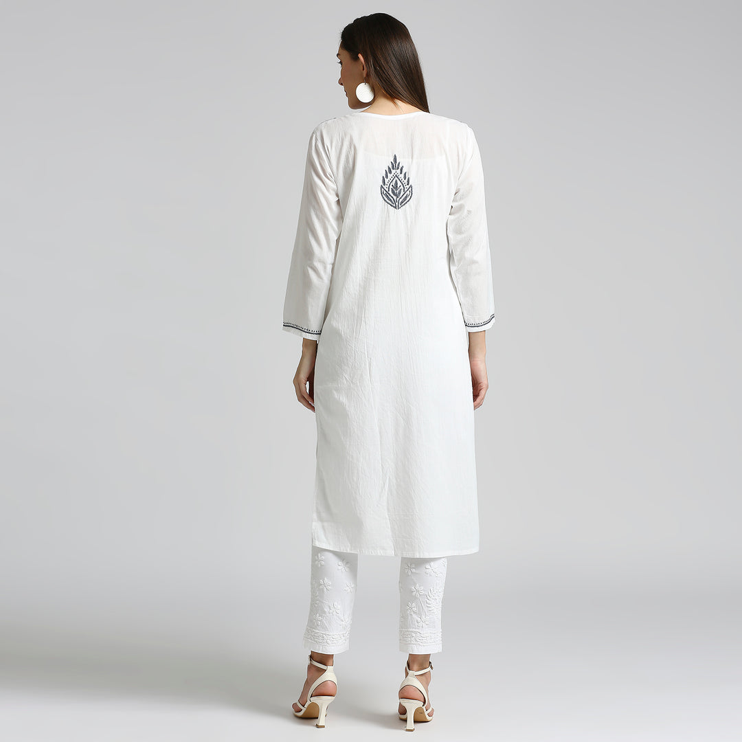 IQRA CHIKANKARI COTTON HIGHLIGHT WHITE KURTI