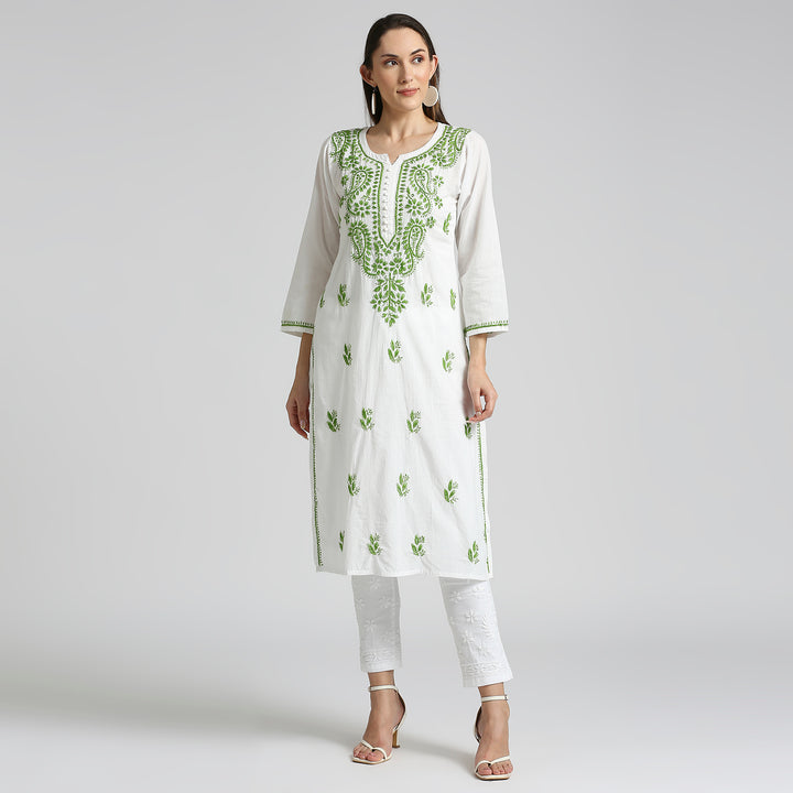 IQRA CHIKANKARI COTTON HIGHLIGHT WHITE KURTI