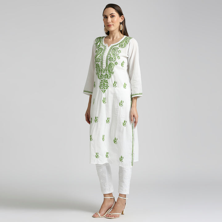 IQRA CHIKANKARI COTTON HIGHLIGHT WHITE KURTI