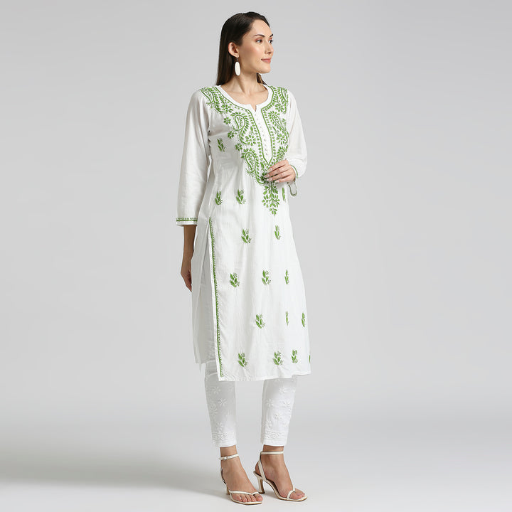 IQRA CHIKANKARI COTTON HIGHLIGHT WHITE KURTI