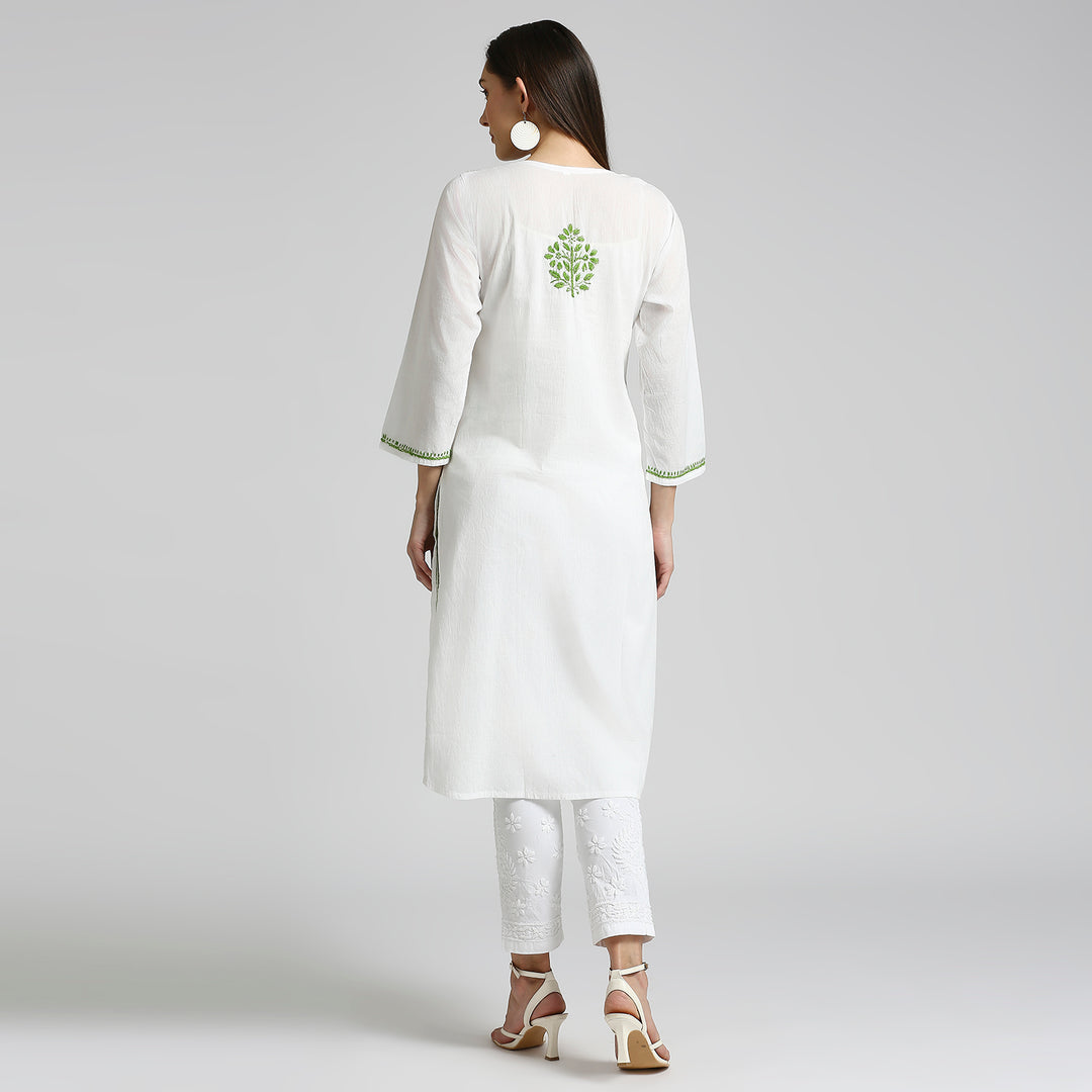 IQRA CHIKANKARI COTTON HIGHLIGHT WHITE KURTI