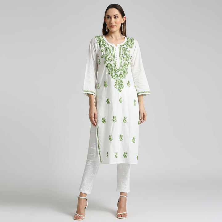 IQRA CHIKANKARI COTTON HIGHLIGHT WHITE KURTI