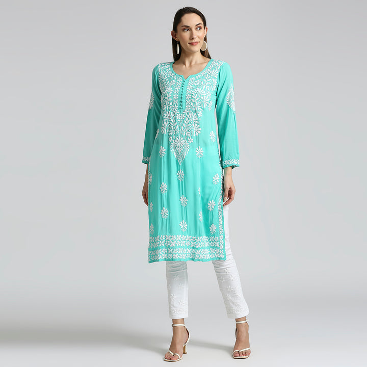 INARA MODAL CHIKANKARI LONG KURTI